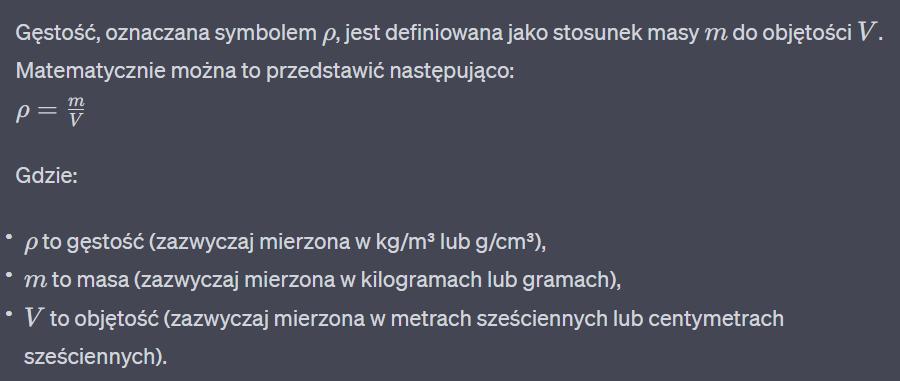 Zależność między masą a objętością: Gęstość
